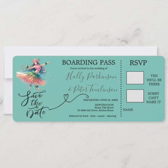 Carte d'embarquement pour mariage à Hawaii (Devant)