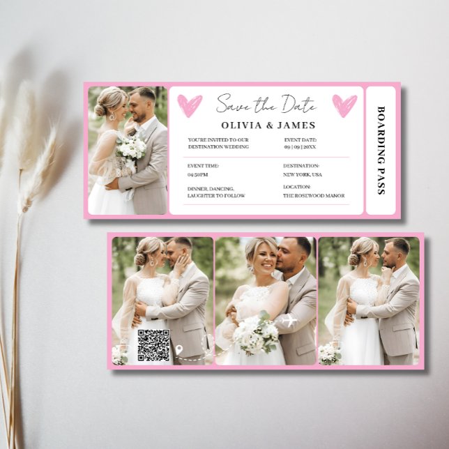Carte d'embarquement pour mariage de destination m (Minimal Destination Wedding Boarding Pass Invite)
