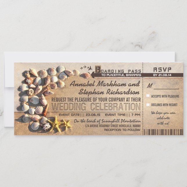 carte d'embarquement pour mariage sur la plage - i (Devant)
