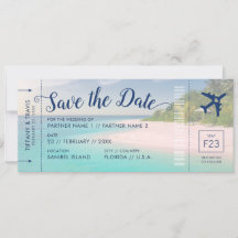 Carte d'embarquement pour mariage sur la plage tro