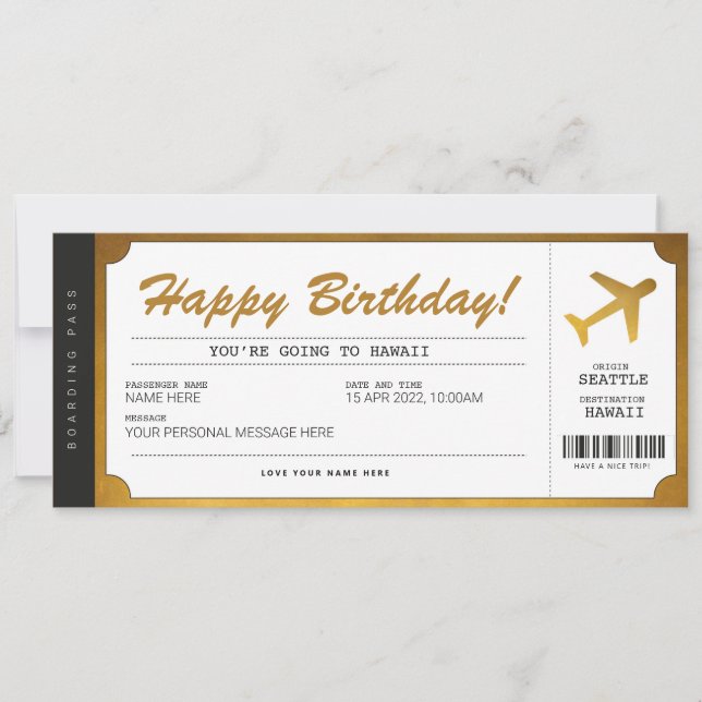 Carte d'embarquement pour un anniversaire surprise (Devant)