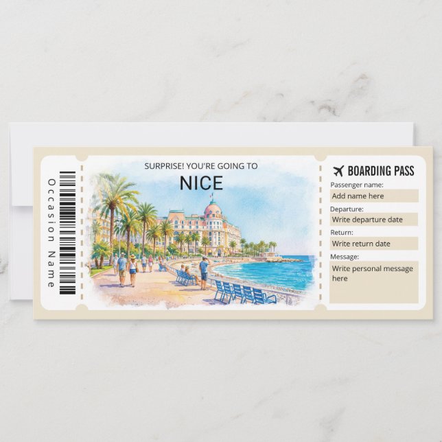 Carte d'embarquement pour un beau voyage à Nice Fr (Devant)