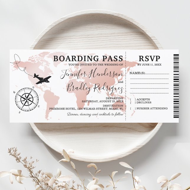 Carte d'embarquement Rose Gold Mariage Carte du mo (Créateur téléchargé)