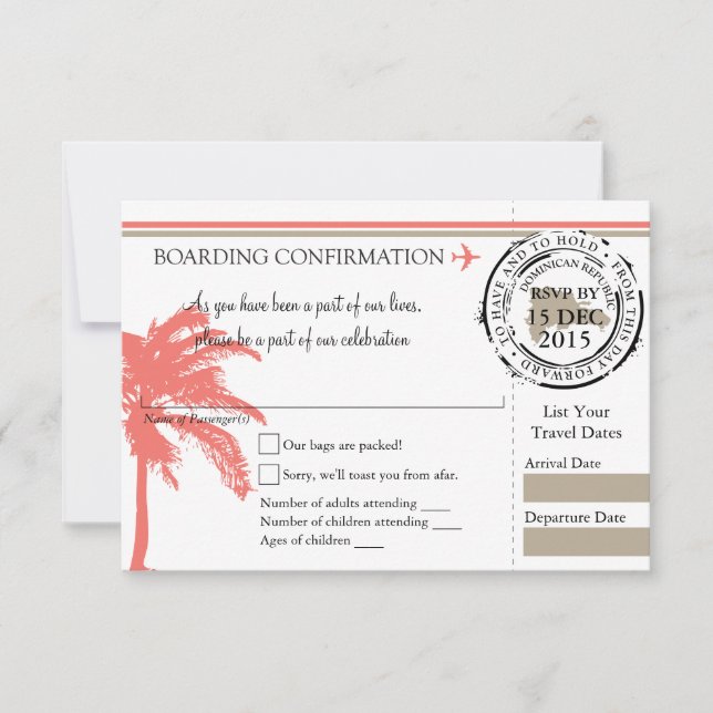 Carte d'embarquement RSVP à la République Dominica (Devant)