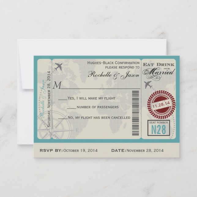 Carte d'embarquement RSVP de mariage (Devant)