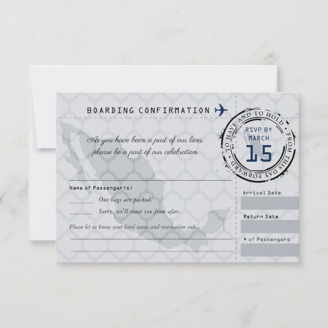 Carte d'embarquement RSVP Gris and Navy Wedding au (Devant)