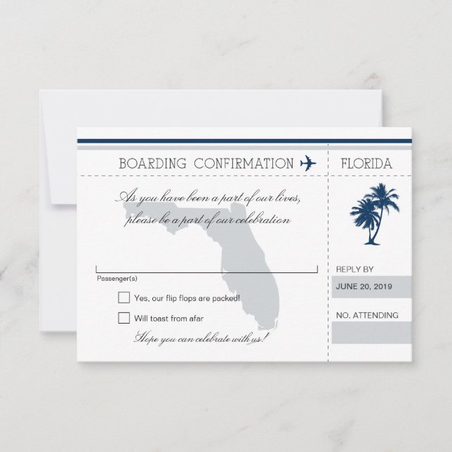 Carte d'embarquement RSVP pour Floride Bleu et Gri (Devant)