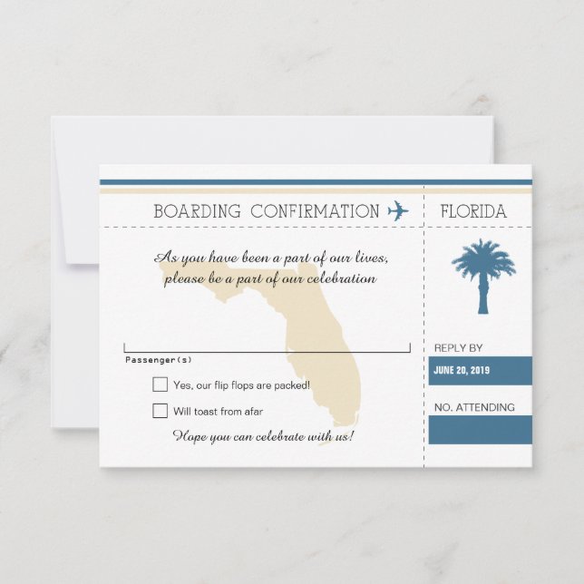 Carte d'embarquement RSVP pour Floride Bleue & Crè (Devant)