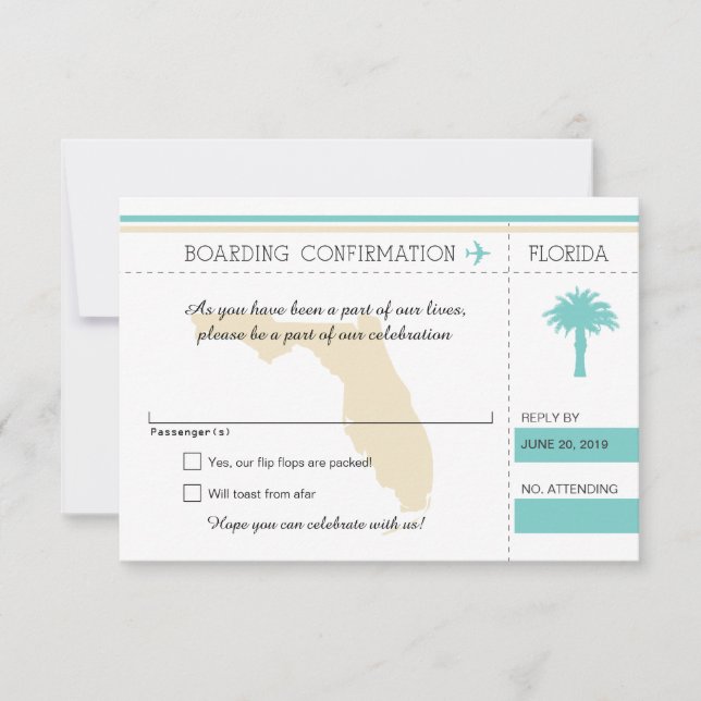 Carte d'embarquement RSVP pour Floride Océan Bleu  (Devant)