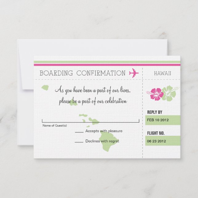 Carte d'embarquement RSVP pour Hawaï (Devant)