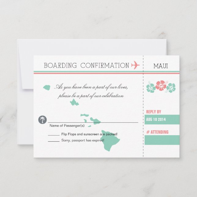 Carte d'embarquement RSVP pour MAUI HAWAI (Devant)