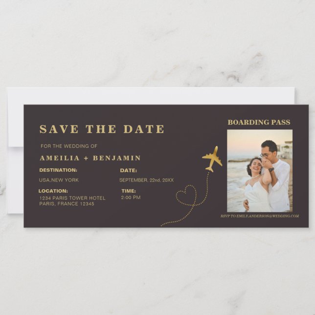 Carte d'embarquement, Sauvegarder la Date | Mariag (Devant)