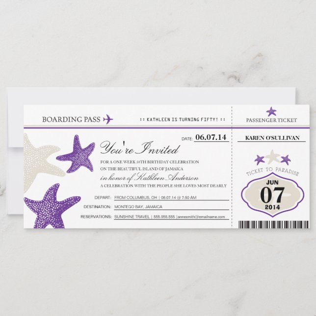 Carte d'embarquement Starfish Anniversaire (Devant)