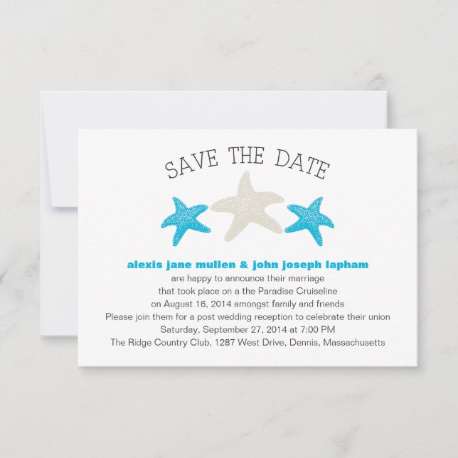 Carte d'embarquement Starfish pour mariage sur un  (Devant)