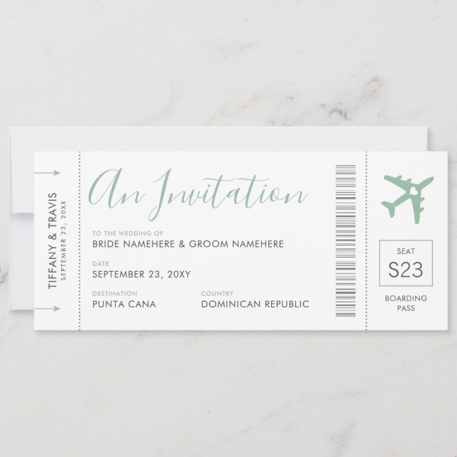 Carte d'embarquement Ticket Destination Soft Green (Devant)