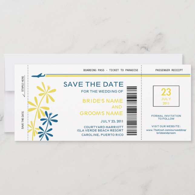 Carte d'embarquement tropical Enregistrer la date  (Devant)