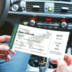 Carte d'embarquement verte mariage RSVP