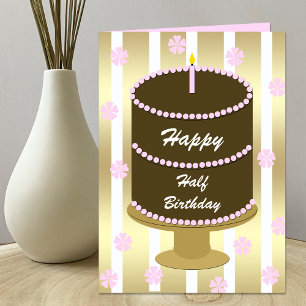 Carte demi-anniversaire — Gâteau rose d'anniversai