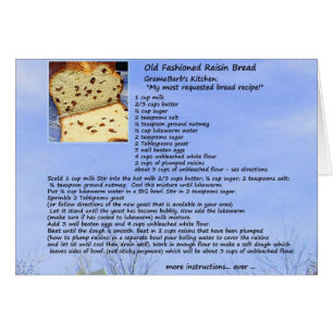 Carte démodée de recette de pain de raisin sec