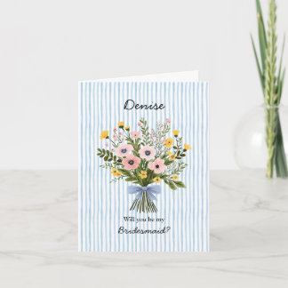Carte Demoiselle d'honneur à rayure bleue + Bouquet de m