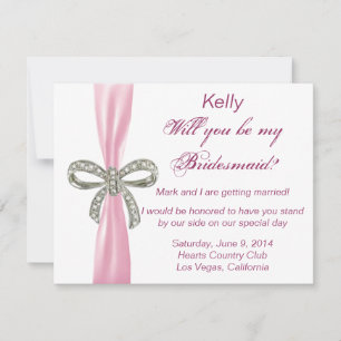 Carte demoiselle d'honneur à ruban diamant rose po