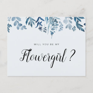 carte demoiselle d'honneur florale bleue