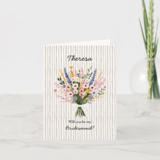 Carte Demoiselle d'honneur rayée bohème + Bouquet de mar