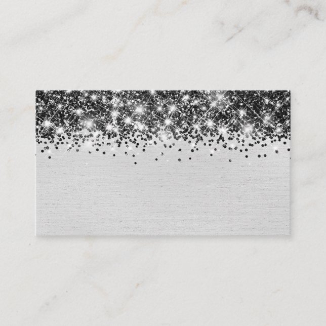 Carte d'emplacement chic Glittery Black Silver (Devant)