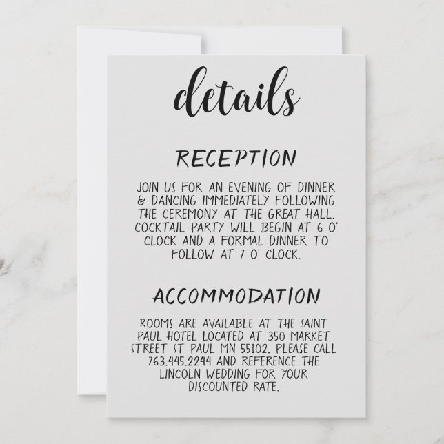 Carte d'encart de détails de mariage minimal moder (Devant)