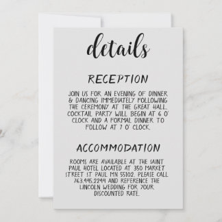Carte d'encart de détails de mariage minimal moder