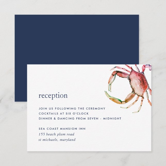Carte d'encart de réception Crabe Rouge (Devant / Derrière)