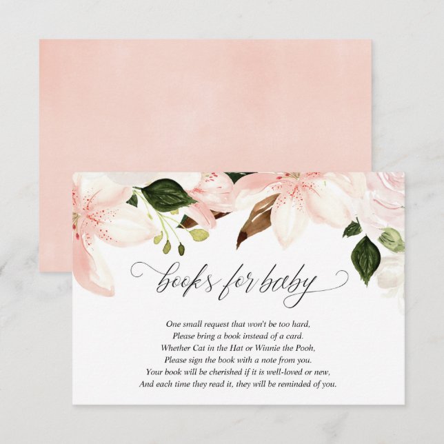 Carte d'enceinte de demande de livre à fleurs rose (Devant / Derrière)