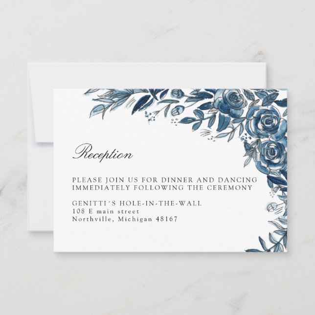 Carte d'enceinte de réception de mariage Indigo fl (Devant)