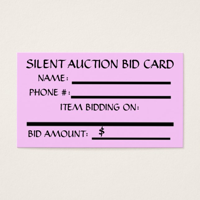 Carte d'enchère Silent Auction (Devant)