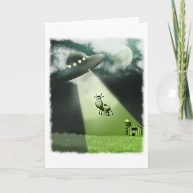 Carte d'enlèvement de vache UFO comique (Devant)