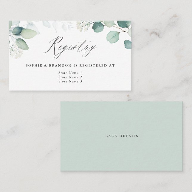 Carte d'enregistrement Boho Watercolor Eucalyptus  (Devant / Derrière)
