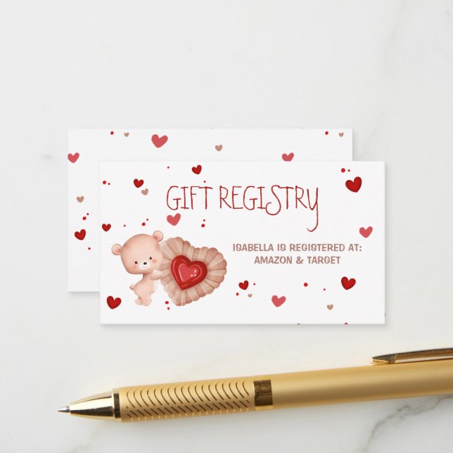 Carte d'enregistrement cadeau Baby shower rouge Sw (Devant/Arrière en situation)