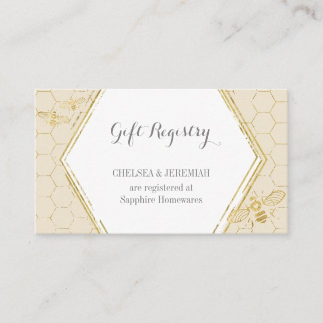 Carte d'enregistrement cadeau Honey Bee Cream Gold (Devant)