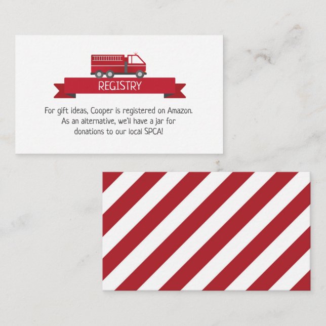 Carte d'enregistrement de camion-feu pour pompier  (Devant / Derrière)