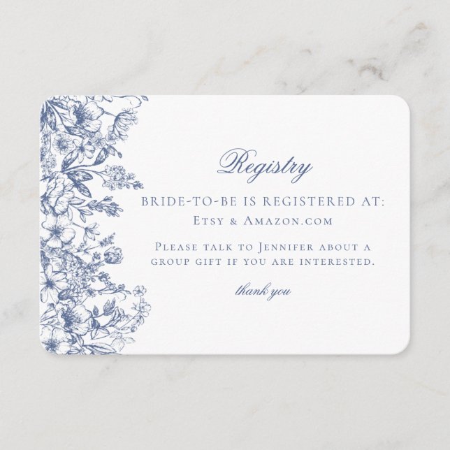 Carte d'enregistrement de la nuptiale florale Blue (Devant)