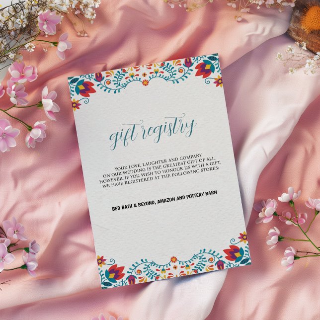 Carte d'enregistrement de Mariage Floral Coloré Me (Mexican Colorful Floral Wedding Gift Registry Card)