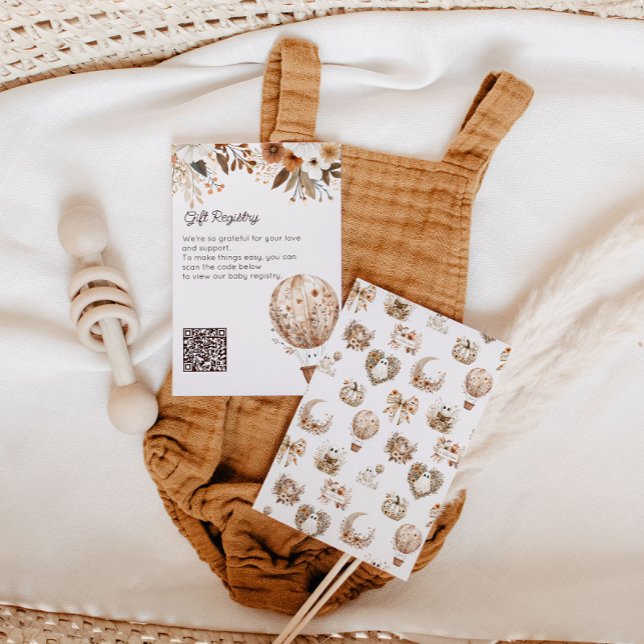 Carte d'enregistrement du code QR du ballon à air  (Cozy in Bloom Gift Registry)