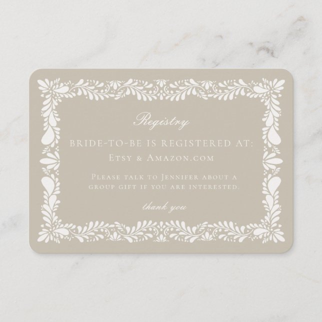 Carte d'enregistrement en carreaux beige Talavera  (Devant)