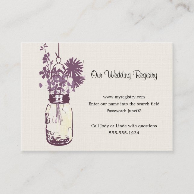 Carte d'enregistrement mariage Mason Jar & Fleurs  (Devant)