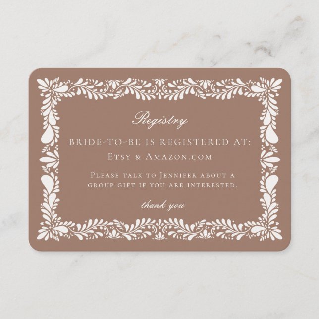 Carte d'enregistrement Mocha Talavera Brown (Devant)