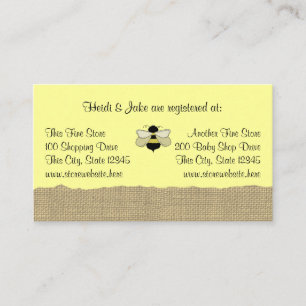 Carte d'enregistrement pour bébé abeille et burlap