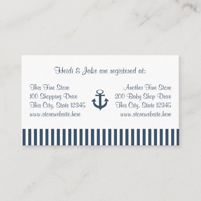 Carte d'enregistrement pour bébés Ancre et Navy St (Devant)