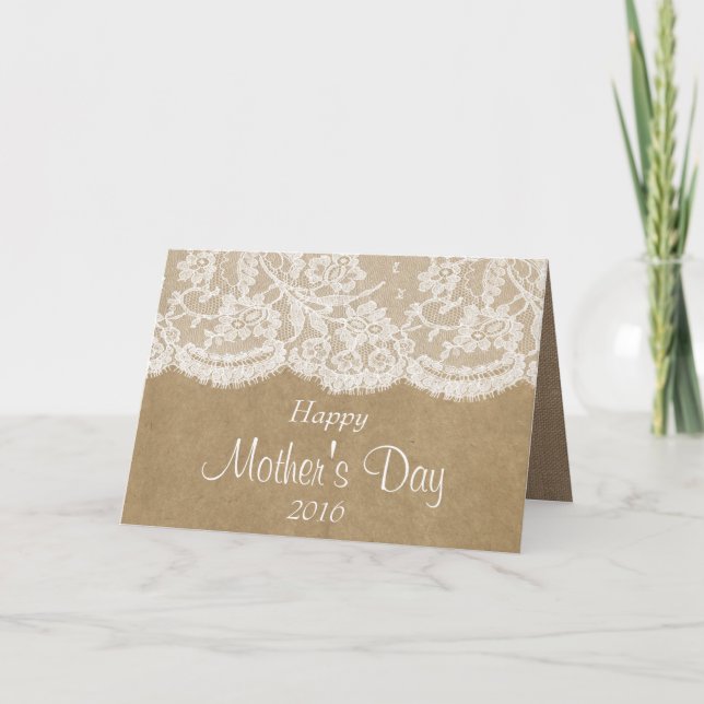 Carte Dentelle blanche sur Rustic Kraft Bonne fête des m (Devant)