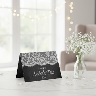 Carte Dentelle blanche sur tableau noir Bonne fête des m