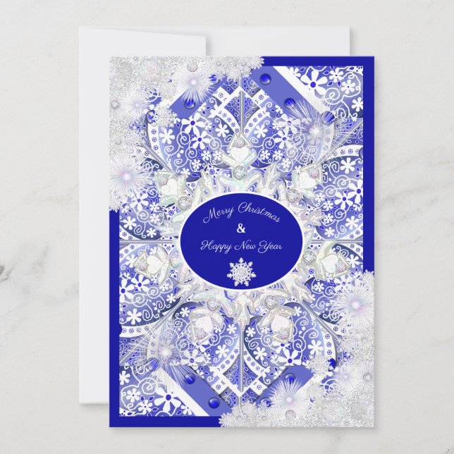 Carte Dentelle en céramique Bleu de Grèce & flocon de ne (Devant)